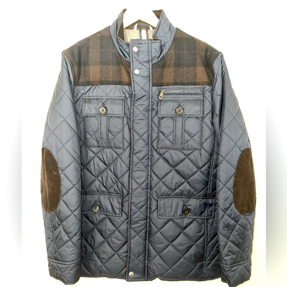 Cole Haan Quilted Men’s Mixed Media Jacket - Navy - Size Med